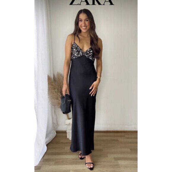 Zara satin effect contrasting sequin slip dress - Picture 7 of 13